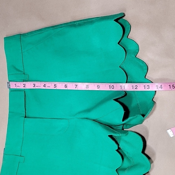 J. Crew Size 2 Shamrock Green Scalloped Trim Linen Blend Shorts, NEW with Tag - Picture 7 of 12